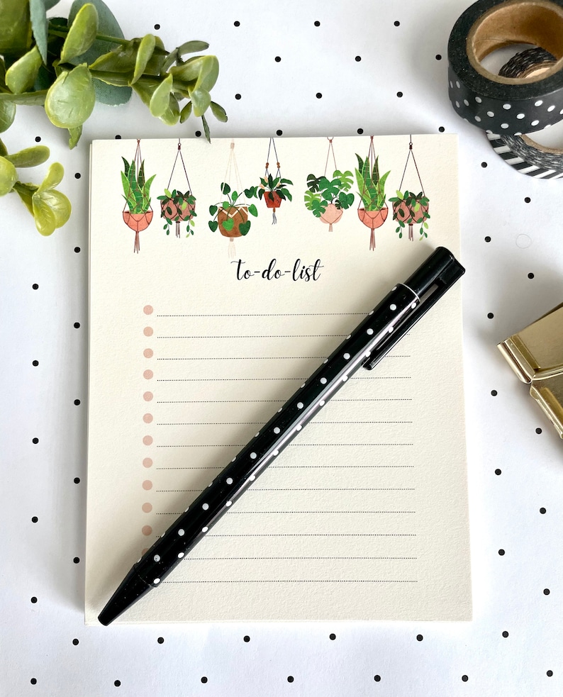 Plant To do List, Hanging Plants Notepad, Minimalist Notepad, Beige Notepad, Boho Style Notepad, Stationery, Office Gift, Back to School image 2