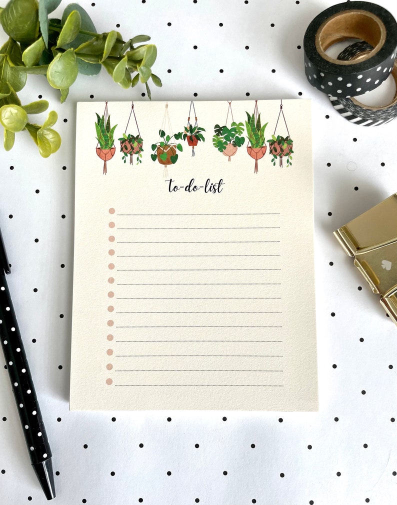 Plant To do List, Hanging Plants Notepad, Minimalist Notepad, Beige Notepad, Boho Style Notepad, Stationery, Office Gift, Back to School image 3