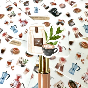 Coffee Themed Journaling Sticker Sheet. Coffee Lover Gift, Coffee Break Scrapbook Stickers, Coffee Lover Stationery, Coffee Planner Stickers