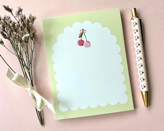 Cherry Motif Notepad: Pastel Pink Stationery Gift, Cute Notepad Cherry