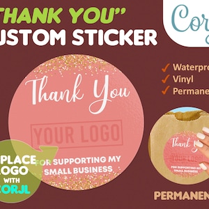 Custom logo sticker, Thank you sticker for small business, Personalized sticker, Business label, Diecut sticker, Corjl Template, Waterproof