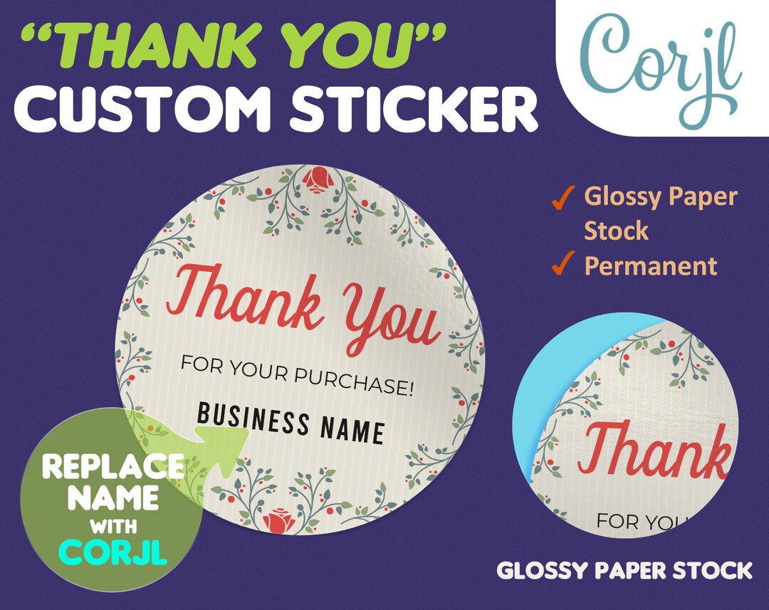 Custom Thank You Sticker, Personalized Business Sticker, Diecut Printed ...