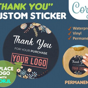 Custom logo sticker, Thank you sticker for small business, Personalized sticker, Business label, Diecut sticker, Corjl Template, Waterproof