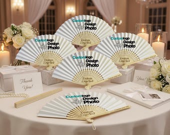 1 Piece Minimum Custom Party Favor Fan-Personalized Paper Folding Fan with Logo, Text, Photo for Wedding Guests, Birthday, Baby Shower