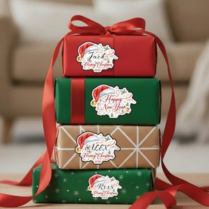 Gepersonaliseerde kerstnaamstickers voor cadeauverpakking – aangepaste kerstmanlabels, kerstcadeautje voor kinderen en familiecadeaus, decoratie kerstcadeau