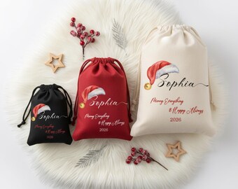 Personalisierte Weihnachtsgeschenk Tasche - Personalisierte Weihnachtsmann Sack mit Namen - Kordelzug Urlaubsbeutel - Wiederverwendbare Weihnachtsgeschenk Verpackung