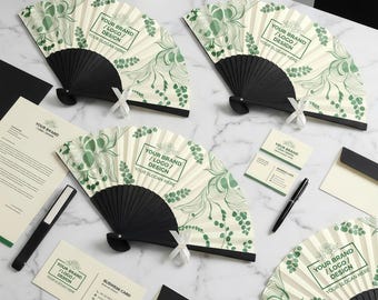 Custom Corporate Hand Fan – Botanical Logo Fan for Brand Events, Professional Marketing and Business Promotions