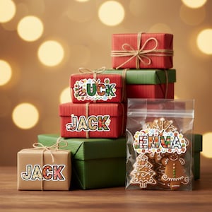 Waterdichte naamstickers voor de feestdagen | Gepersonaliseerde kerstlabels | Cadeauverpakkingslabels | Decoratie bedankzakjes voor kinderen | Aangepaste feestelijke stickers
