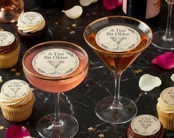 Benutzerdefinierte essbare Drink Topper personalisierte elegante Geburtstagsfeier Dekor minimale Martini Stil Topper für Getränke und Cupcakes