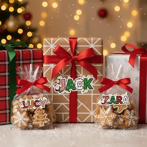 Aangepaste kerststickers met naam – Gepersonaliseerde vakantielabels voor cadeaus, kerstmanthemastickers voor kinderen, familie, vrienden, kerstfeestgunsten