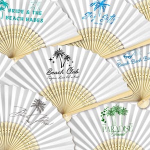 Custom Beach Bachelorette Party Fans/Personalized Folding Hand Fans/Bridal Shower Tropical Party Favors/Name & Color Options