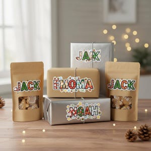 Aangepaste kerstnaamstickers | Gepersonaliseerde waterdichte labels | Cadeaukaartjes voor de feestdagen | Decoratie bedankzakjes voor kinderen | Feestelijke naamstickers