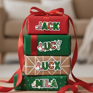 Personalized Christmas Name Stickers for Gift Wrapping – Custom Santa Labels, Holiday Tag for Kids & Family Presents, Xmas Gift Decor