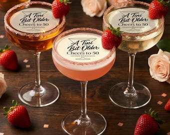 Benutzerdefinierte essbare Drink Topper Personalisierte Meilenstein Geburtstagsdekor Ein Tini Bit älteres Thema Topper für Getränke Cupcakes Party Tisch