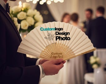 Abanico de papel personalizado: mínimo 1 pieza, abanico plegable personalizado con logotipo, texto y foto para regalos de eventos, graduaciones y promociones de empresa.