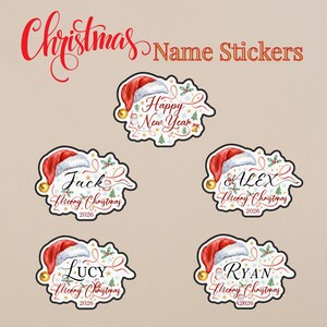 Personalized Holiday Gift Sticker Custom Name Santa Hat Label Merry Christmas Tag for Wrapping Family Kids Presents