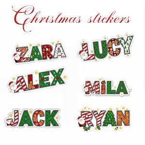 Stickers kerstcadeau met aangepaste naam: gepersonaliseerde kerstmanlabels, feestelijke naamkaartjes voor kindercadeaus, inpakdecoratie voor de feestdagen