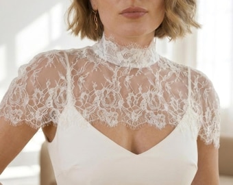 Mantellina da sposa in pizzo, Mantellina da sposa in pizzo Chantilly, Coprispalle da sposa, Sciarpa da sposa in pizzo, Elegante coprispalle, Mantellina da sposa fatta a mano