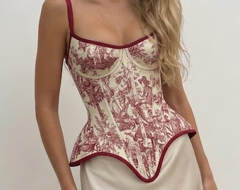Red Satin Corset Top, Structured Peplum Corset, Elegant Fashion Bustier, Party Corset, Vintage Inspired Corset