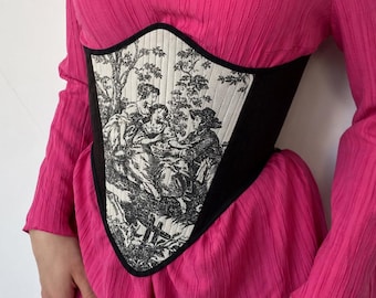 Reversible Corset Belt, Peplum Underbust Obi Belt, Vegan Leather Waist Cincher, Black Custom Waist Belt