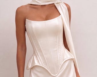 Custom Corset Wedding Dress, Ivory Bridal Corset Mini Dress, Wedding Corset Outfit, Rehearsal Dinner Dress, Elopement Bridal Look