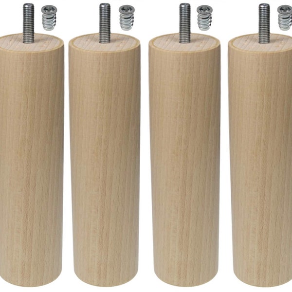 4x Holzfüße Rundfüße NATUR Buche Möbelfüße H-18cm. ∅ = 50mm. Unlackiert M-8