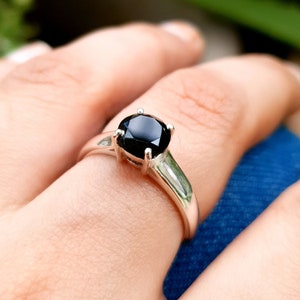 Dainty Black Onyx Ring: 925 Sterling Silver Solitaire Ring