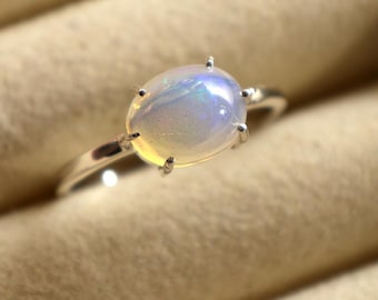 Ethiopian Opal Sterling Silver Ring: Handmade 925 Solitaire