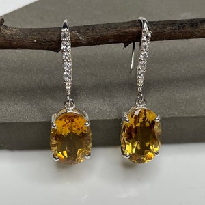 Citrine & White Topaz Earrings: 925 Sterling Silver, Handmade Jewelry