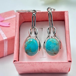 Sterling Silver Turquoise Drop Earrings: Handmade Knot Design