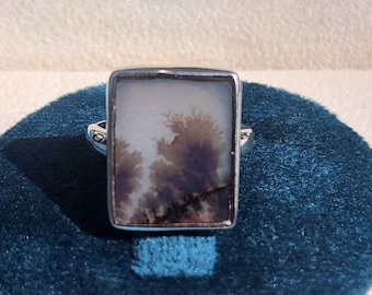 Anillo de ágata dendrítica: joyería botánica hecha a mano en plata de ley 925