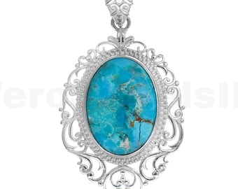 Turquoise Kingman-hanger: 925 sterlingzilver filigraan, natuurlijke edelsteen