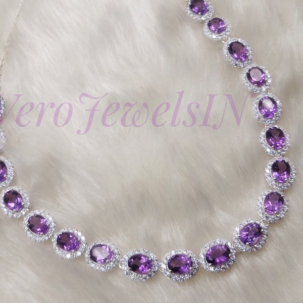 Amethyst Wedding Necklace Set- Anniversary Wedding Birthday Gift for her- Bridal Necklace- Bridesmaids Jewelry Set- Necklace Earring