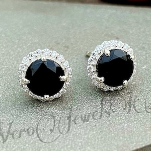 Black Onyx 925 Sterling Silver Stud Earrings with Cubic Zirconia