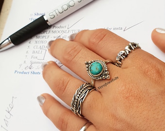 925 Sterling Silver Boho Turquoise Statement Ring - December Birthstone - Anniversary Wedding Birthday Gift for Her, Mum Girlfriend