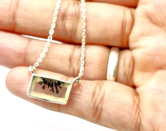 Dendritic Agate Pendant: 925 Sterling Silver Scenic Necklace
