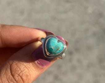 Handmade Sterling Silver Turquoise Heart Ring – Minimalist Gift