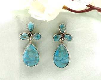 Pendientes de turquesa en forma de lágrima - Pendientes colgantes de plata de ley 925