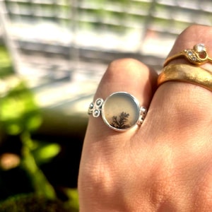 Dainty Dendritic Agate Ring: Handmade Sterling Silver Scenic Ring