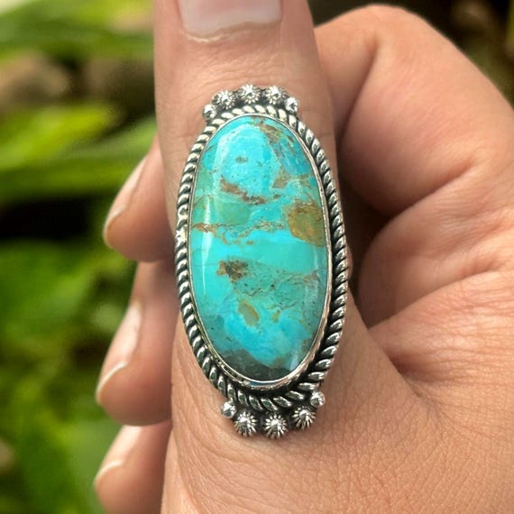 Huge Vintage Native American Jewelry Navajo Green Turquoise Nativer American Sterling Silver Ring Old Huge Vintage Native American Jewelry Navajo Green Turquoise Nativer American Sterling Silver Ring Old