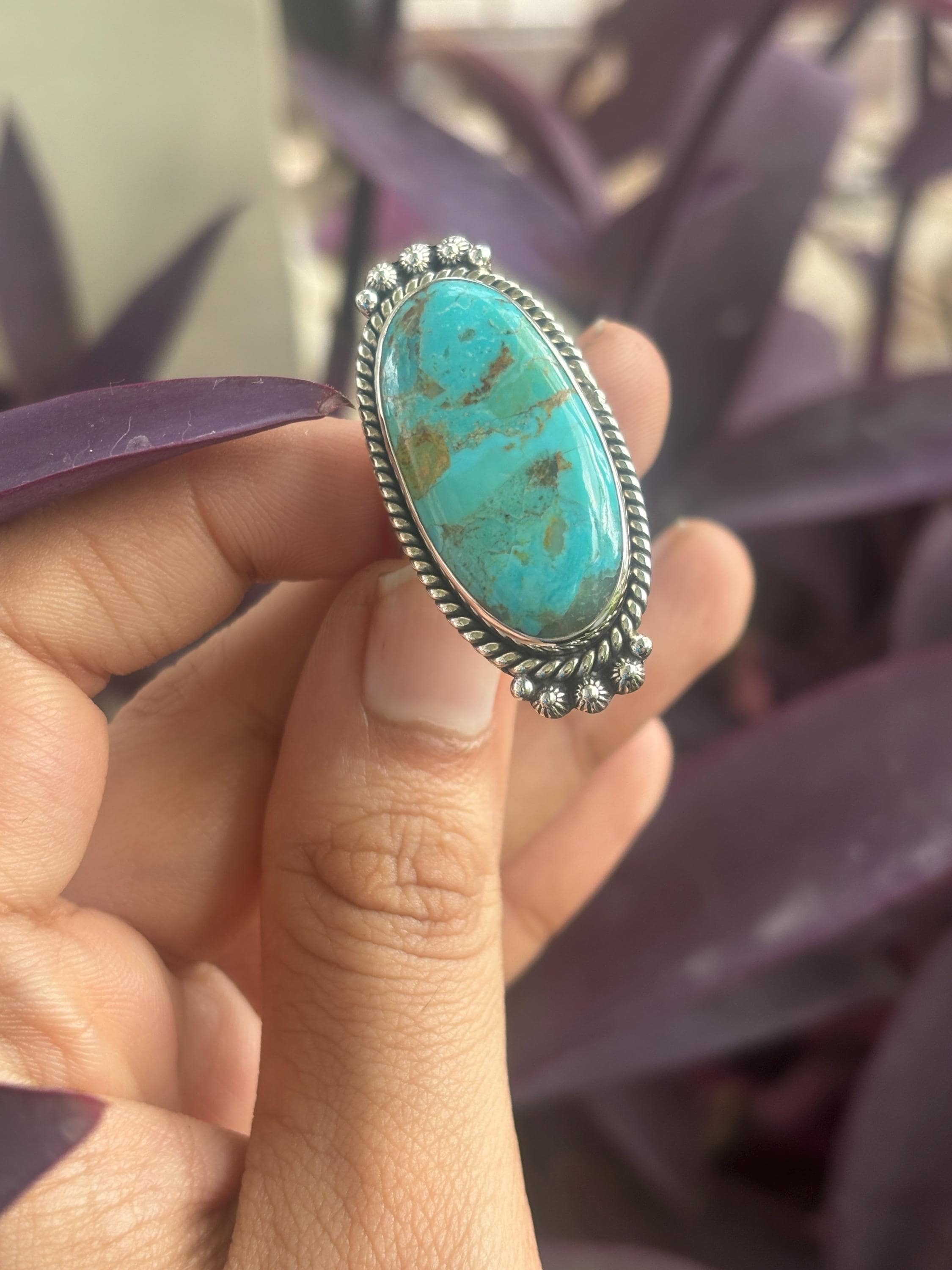 Native American Turquoise Ring- Full Finger Ring - 925 Native American Turquoise Ring- Full Finger Ring - 925