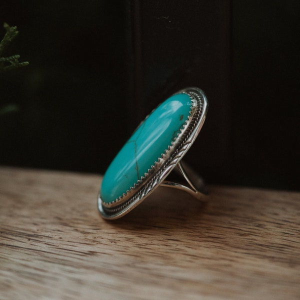 NavajoTurquoise Ring - Cocktail Ring- Native American Turquoise Ring - Gift For Her - 925 Sterling Silver Ring - Navajo Tribe Jewelry