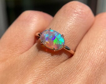 Ethiopian Opal Solitaire Ring - Opal Rings - Handmade Fire Opal Rings - Solitaire Engagement Rings - Statement Rings - Anniversary Gift