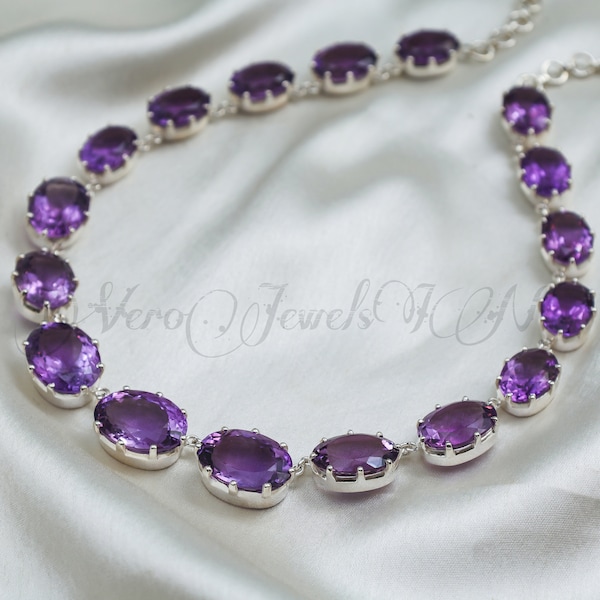 Anna Wintour style Victorian Amethyst & Gold Riviere Necklace- Georgian Jewelry- September Issue- Handmade Jewelry- Collet Set- Unique