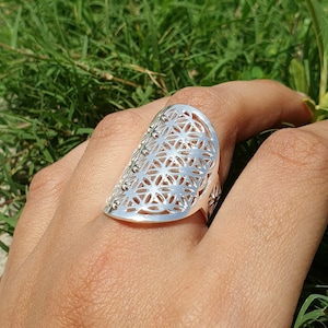 Sterling Silver Filigree Ring: Boho Flower of Life Statement Jewelry