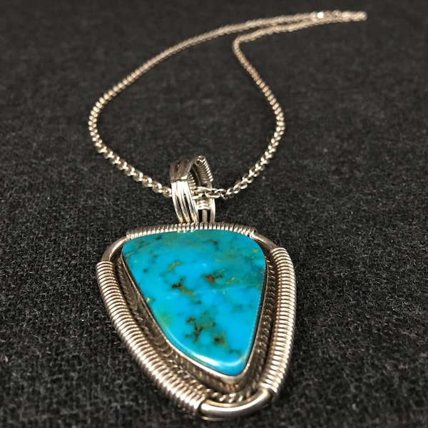 Native American Turquoise Pendant - Gift For Her - Navajo Necklaces - Boho Pendant -925 Sterling Silver Pendant - Turquoise Necklace Pendant