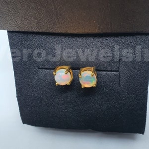 Dainty Ethiopian Opal 925 Sterling Silver Stud Earrings, Anniversary Birthday Wedding Gift  For Her, Minimalist Jewellery, Natural Opal Stud