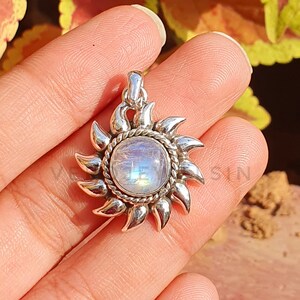 Natural Moonstone Pendant - Unique Moonstone Vintage Pendant -Handmade Necklace - Blue Fire Moonstone Pendant- Anniversary Gift For Her