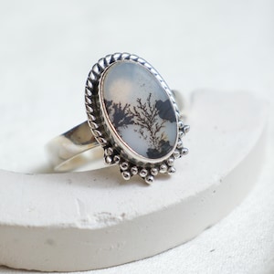 Dendritic Agate Ring: Oval Sterling Silver Scenic Boho Jewelry