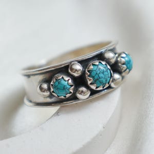 Bague en argent sterling oxydé turquoise - Style sud-ouest